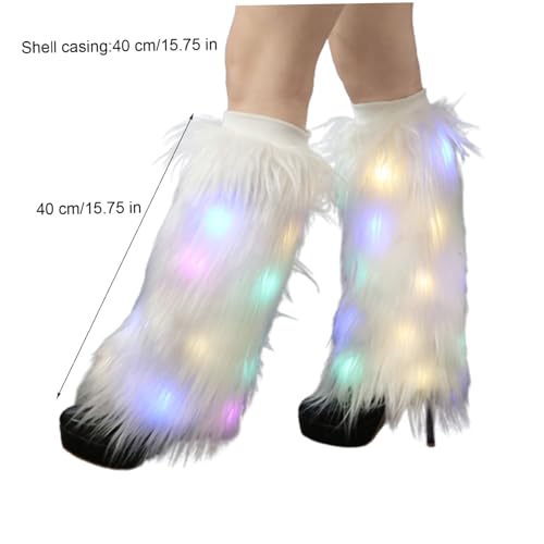 Leg Warmers for Women 15.8 Inch Fashion Faux Boot Covers Lighted up White Warm Winter Fuzzy Leg Warmers for Women Ladies with Light4