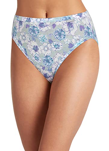 Image of Jockey Women's Underwear Elance French Cut - 3 Pack Underwear Women Pack, 100% Cotton, Digital Lavender /Dream Dot Aqua /Floral Clouds Aqua, 8