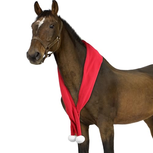 Image of Christmas Fleece Scarf for Horse, Red Santa Equestrian Decoration Holiday Xmas Parade