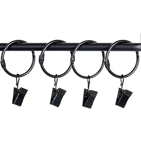 Hydermus 12 Pack Openable Metal Curtain Rings with Clips, Heavy Duty Drapery Clip, Black Metal Curtain Rings with Clips for Hats, Purses,Ties, Fits Up to 1 Inch Rod(Only Clips) Cover