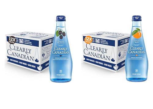 Image of Clearly Canadian Sparkling Flavored Water, 11 oz Glass Bottles - Variety of Refreshing Flavors, Premium Carbonated Beverage, Available in 12-Pack and 24-Pack Options (24 Pack, Peach /Blackberry)
