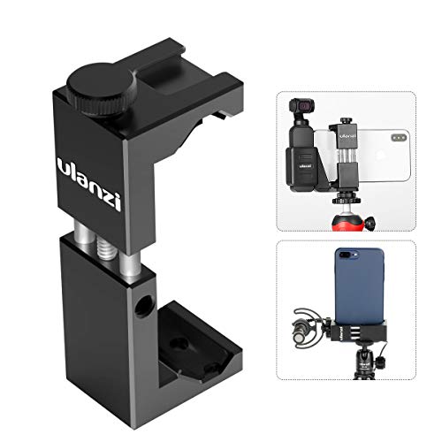Ulanzi Cell Phone Tripod Mount Adapter w Cold Shoe, Metal Phone Tripod Adapter Aluminum Alloy Vertical w 1/4'' Screw Compatible w OSMO Pocket iPhone 11 Pro Max XS Max XR 8 7 Plus Google OnePlus 7 Pro