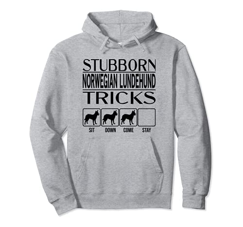 Stubborn Dog Tricks, dog gift, Funny Norwegian Lundehund Pullover Hoodie, Grey