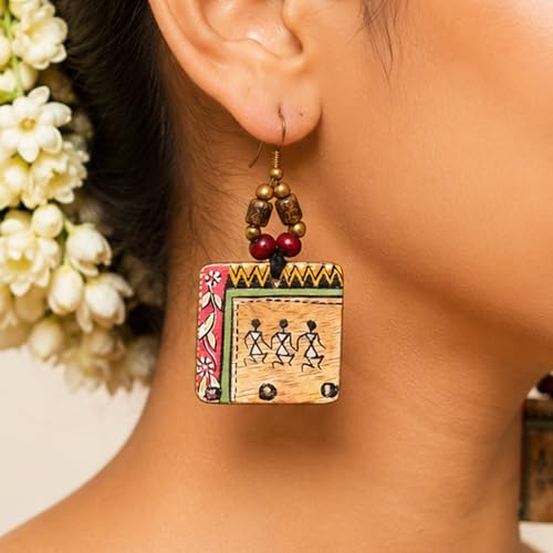 Image of Handcrafted Artistic & Tribal Earrings Collection for Women - Bohemian, Floral, Wooden & Ethnic Statement and Stud Designs