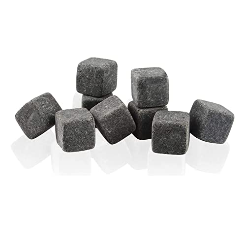 MYSUNBAR Whisky Stones, Pack of 9 Reusable Granite Stones, Ice Cubes, Ice Stones, Whisky Stones, Cooling Stones for Whiskey, Vodka, Gin & Wine, Velvet Bag