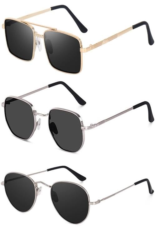 sheomy Unisex combo offer pack of 3 shades Unisex Fashion Sunglasses Set, 3 Pairs, Metal Frame, Black and Silver - Combo3-2868-picture-50
