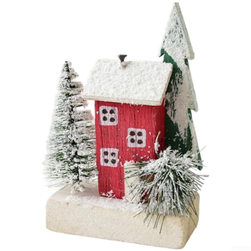 Whychstore Wooden Christmas Village House Ornament, Christmas Village Houses Set, Ski Chalet Lodge Style For Tabletop Holiday Display (A/100g)
