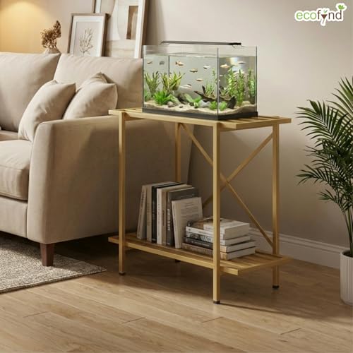 Image of ecofynd 2-Tier Fish Tank Stand, Double-Layer Aquarium Stand with Adjustable Table Feet, Heavy Metal Storage Rack Suitable for Home and Office, (Gold, FS-PS050)