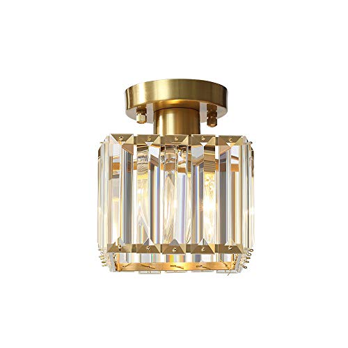 Lampe de plafond carrée et dorée contemporaine avec abat-jour en verre