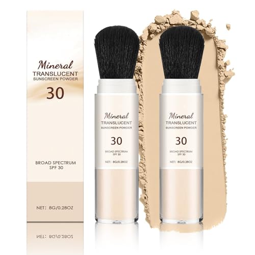Mineral Protection Sunscreen – Waterproof Sun Protection Mineral Powder SPF 30 with Brush, Beach Sweatproof Face Sunblock Powders for Face and Body 8g (2)