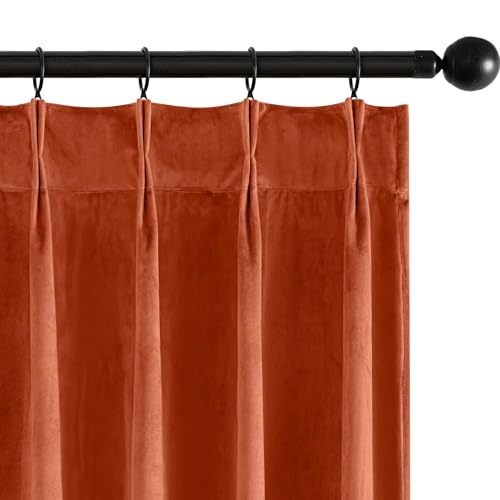Image of MIULEE Terracotta Velvet Curtains 90 inches Long, Pinch Pleated Blackout Fall Drapes with Hooks, Thermal Insulated Pinch Pleat Panels for Bedroom Living Room, 2 Panels