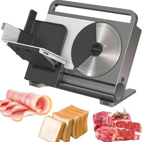 Trancheuse à viande électrique, trancheuse à pain 200 W avec épaisseur réglable de 1 à 15 mm, lame amovible en acier inoxydable de 190 mm/7,5 po, machine à trancher la viande avec pliable, pour from