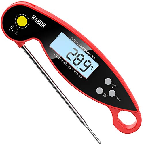 Thermomètre à viande Habor CP192BR - Avec écran LCD - Étanche IPX6 - Sonde de 12 cm - Pour barbecue, pâtisserie, lait, steak, nourriture pour bébé, huile
