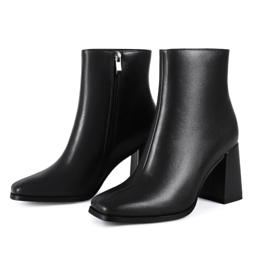 Wetviro Womens Square Toe Ankle Boots Chunky Block Heel Short Boots