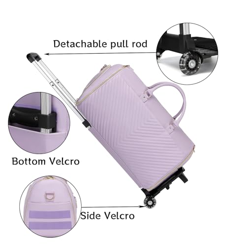 Pro Rolling Garment Bag - Detachable Handle & Extended Base, Waterproof PVC Leather with Shoe/Cosmetic Pockets, Silent Wheels for Air Travel/Weddings (48.5" Hanging System)（Purple）4