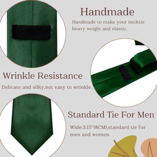 Image of WOXVM Men's Ties Classic Solid Satin Tie Pure Color 3.15 inch Mens Necktie, Premium Formal Black Ties For Men Business & Wedding