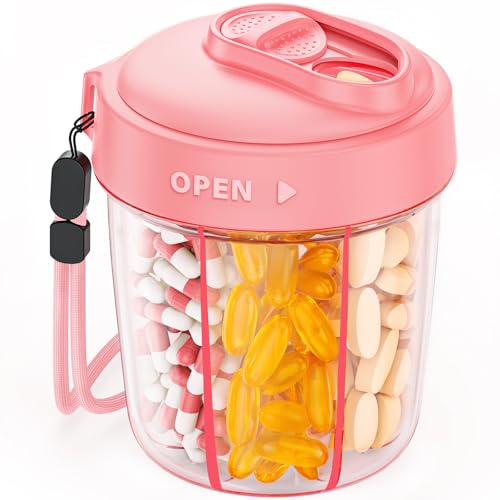Image of AUVON Large Pill Dispenser Can Store 7 Various Supplements, Travel Pill Organizer Bottle with Anti-Mix Design, Arthritis-friendly Pill Holder with Wide Opening & Slider Lid, Includes 20 Blank Stickers