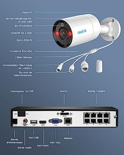 Kit 12MP Reolink RLK8-1200B4-A : Caméra de surveillance HD PoE Kit 12MP Reolink RLK8-1200B4-A : Caméra de surveillance HD PoE