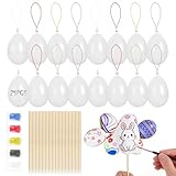 XWCHASA 25 piezas de huevos de Pascua de plástico para pintar, huevos de plástico blancos con cordón para colgar, pinchos de bambú, plastilina, huevos de Pascua para pintar para niños, decoración de