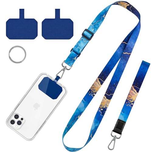 Cell Phone Lanyard, Blue Nebula"Crossbody Neck Lanyard, Hand Wrist Strap for Cell Mobile phone,Key chain, Card holder,ID Badge, Shoulder Neck Strap for all Smartphones.Free 2×Pads and Metal Keyring