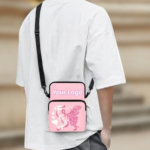 Image of Crossbody Bag for Women Sling Purse Pink Ribbon Cell Phone Holder with Straps