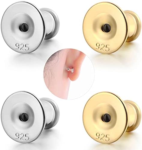 2-Pairs 925 Sterling Silver Locking Earring Backs Replacements, 18K Gold Plated Secure Hypoallergenic Earring Backs For Diamond Studs, No Fading Comfort Earring Backs