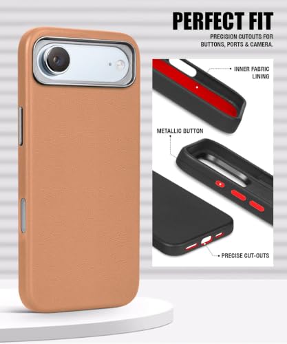 Image of WOW IMAGINE Back Cover for iPhone Air 17 2025 | Shockproof Tough Leather Texture Hard Mobile Case | Ultra Slim Non-Slip Grip | Inner Velvet Fabric | Metal Camera Ring - Tan Brown