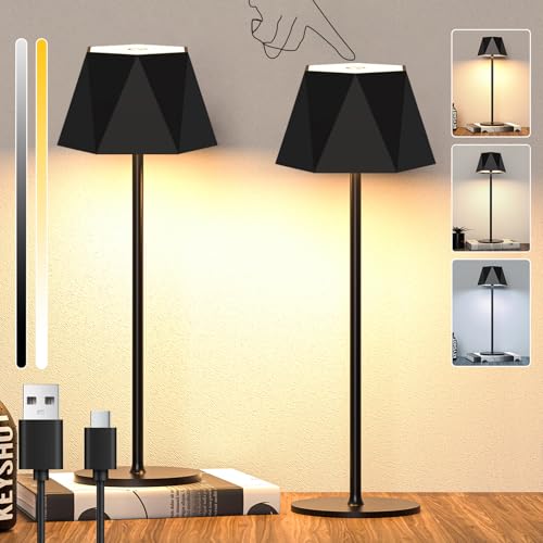 2 St&uuml;ck LED Dimmbare Akku Tischlampe Kabellose Touch Tischleuchte, Wiederaufladbar Akku Tischlampe mit USB-C, IP44 Wasserdicht Metall LED Tischleuchte f&uuml;r Outdoor und Indoor, 5600mAh, 5W, Schwarz
