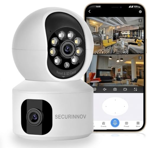 Image of securinnov 5MP Indoor WiFi Smart CCTV Camera for Home | 1080p Full HD | Color Night Vision | Motion Detection | Two Way Audio | Wireless Home Security Camera | Mobile App V380 Pro (Upro Dual Lens)