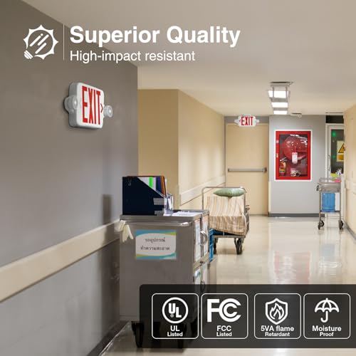 freelicht 6 pack red exit signs with emergency lights two led adjustable head emergency exit light with battery backuphard wiredul listed ac 120277vexit sign combo for business