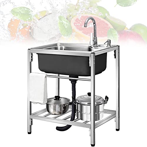 キッチンユーティリティシンク シングルボウル ステンレススチール 商業用 省スペース 自立式 ランドリータブ ガレージ レストラン バールーム 屋内 屋外用