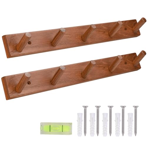 Cobnap Natural Teak Wall-Mounted Coat Rack (Set of 2, 16.6