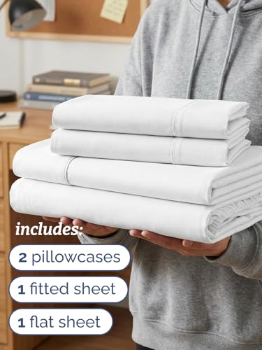 Image of Twin XL 4 Piece Sheet Set - College Dorm Room Essentials - White