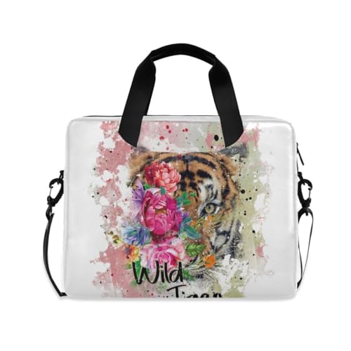 MiaoLD パソコンケース PCケース 虎 アニマル 花柄 水彩 白 ノートPCインナーケース 15.6インチ A4対応 耐衝撃 超強保護 ノートパソコンバッグ ビジネスバッグ レディース メンズ 通勤 通学 出張 手揚げ ショルダー付き 男女兼用