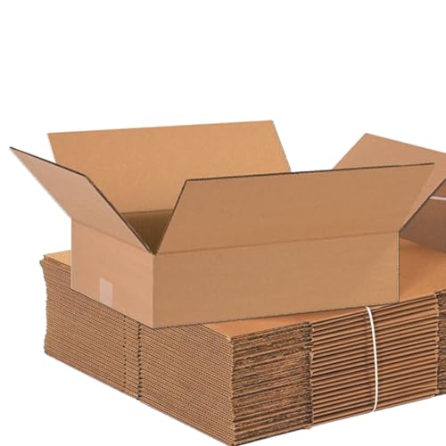 Image of BOX USA Shipping Boxes Flat 16 inchL x 12 inchW x 4 inchH 25-Pack - Corrugated Cardboard Box for Moving, Mailing, Packing, Packaging and Storage