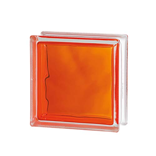 Bloque de Vidrio Naranja Inyectado Ondulado, 19 X 19 X 8 Cm