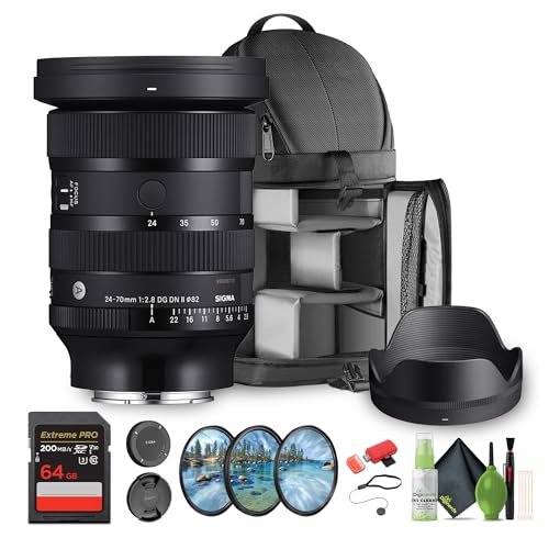 Sigma 24-70mm f/2.8 DG DN II Art Sony E Bundle (57A965) Bundle.The Ideal Lens for Professional Portraits, Weddings Indoor/Outdoor Adventure, Wildlife, Travel, Sarfari, Photography use + Accessories