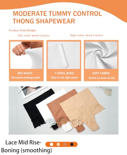 Image of Werena Tummy Control Thong Shapewear for Women High Waisted Body Shaper Panties Shaping Thong Girdle Underwear