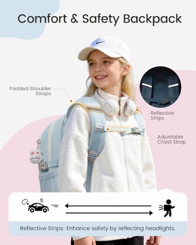 Image of LOVEVOOK School Backpack for Teen Girls & Kids, Lightweight Large Capacity Waterproof Bookbag with 15.6 inch Laptop Compartment, Cute Ergonomic Bag for Elementary Middle School Students