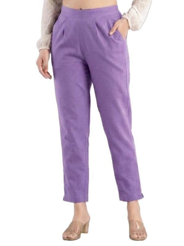 Image of Solid Cotton Woman Trousers Pants Regular Fit Kurti Pant with Drawstring Daily Office Formal Casual Use