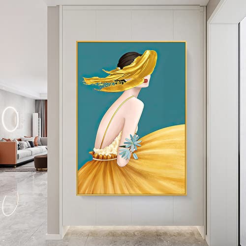 Art mural moderne abstrait femme aux fleurs grande taille pour couloir