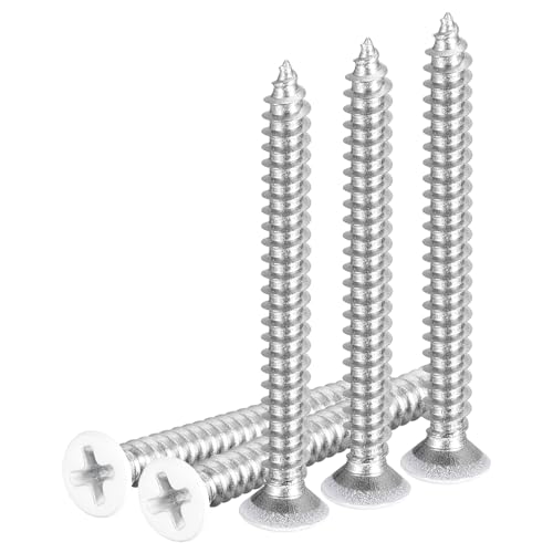 DTGN 25Pcs ST4x40mm Flat Head Wood Screws, 304 Stainless Steel White Phillips Self Tapping Screws