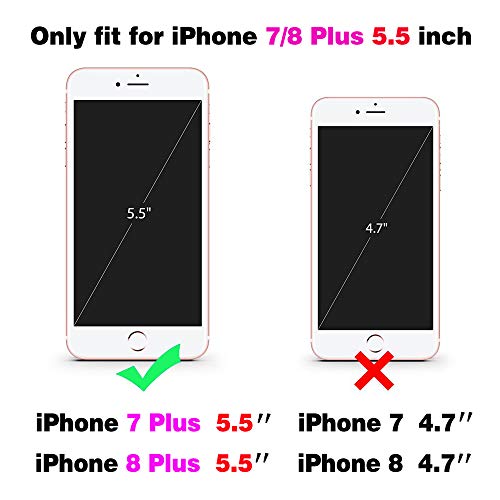 Phone Case for iPhone 7plus 8plus 7/8 Plus Wallet Cases with Tempered Glass Screen Protector Leather Flip Cover Card Holder Stand Cell Accessories i Phone7s 7s + 7+ 8s 8+ Phones8 Women Men Dark Green