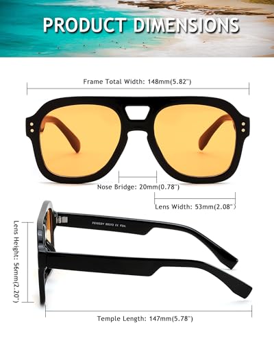 Image of FEISEDY Vintage Aviator Sunglasses Double Bridge Women Men Large Square Thick Frame Trendy Eyewear UV400 B2846