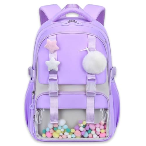 Image of Korean Style Solid Color Backpack with Soft Dream Pop & Plush Keychain | Multi-layer Large Capacity Lightweight School Bag | Anti-Theft Pocket, Waterproof Casual Daily Rucksack for Teen Girls