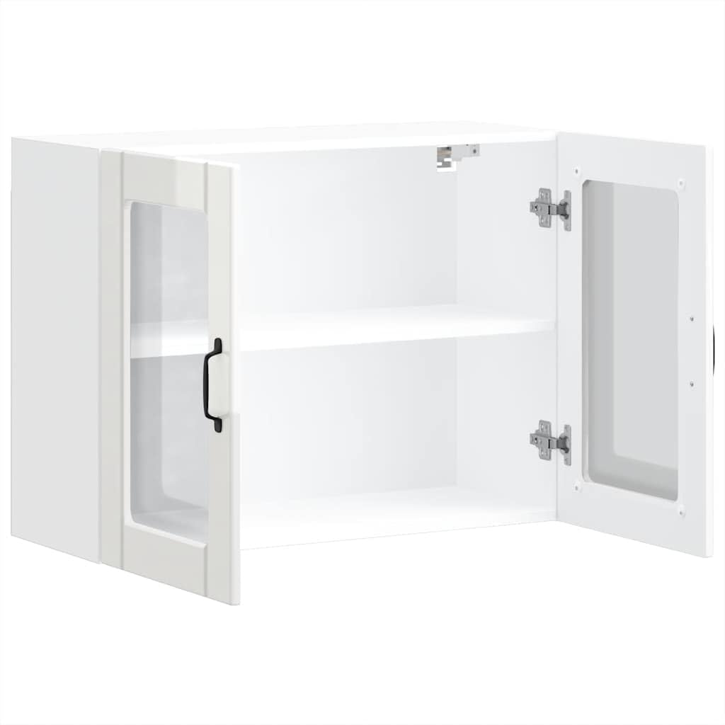 vidaXL Armoire Murale de Cuisine avec Porte vitrée Lucca Bois d'ingénierie Blanc Brillant