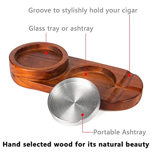 Classic Wooden Cigar Ashtray Coaster and Holder, Whiskey Glass Tray with Cigar Rest, Great Gift for Men, Home Decor