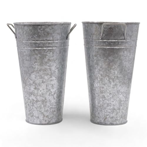 Hosley Set of 2 Galvanized Bucket/Pot Vase with PVC Liner, 5' Dia x 9' H Ideal Gift for Floral...