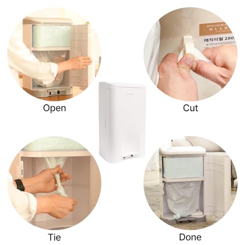 Image of ALLKEI 29L Gift Set Includes 11 Magic Refill Bag Disposal System, Diaper Pail, Odor Control Trash Can for Baby, Adult Diaper, and Pet Waste, Made of Durable ABS. (White)
