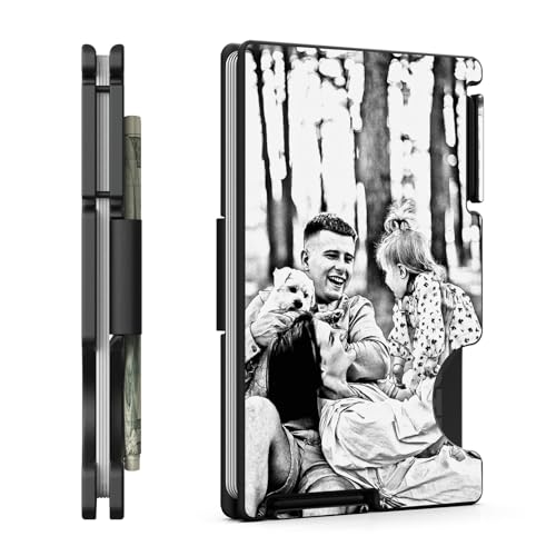 Personalized Mens Gifts, Custom Photo Minimalist Wallets for Men Husband Boyfriend Dad Son, Customized Engraved Picture Metal Card Holder for Christmas Valentines Anniversary Birthday Graduation